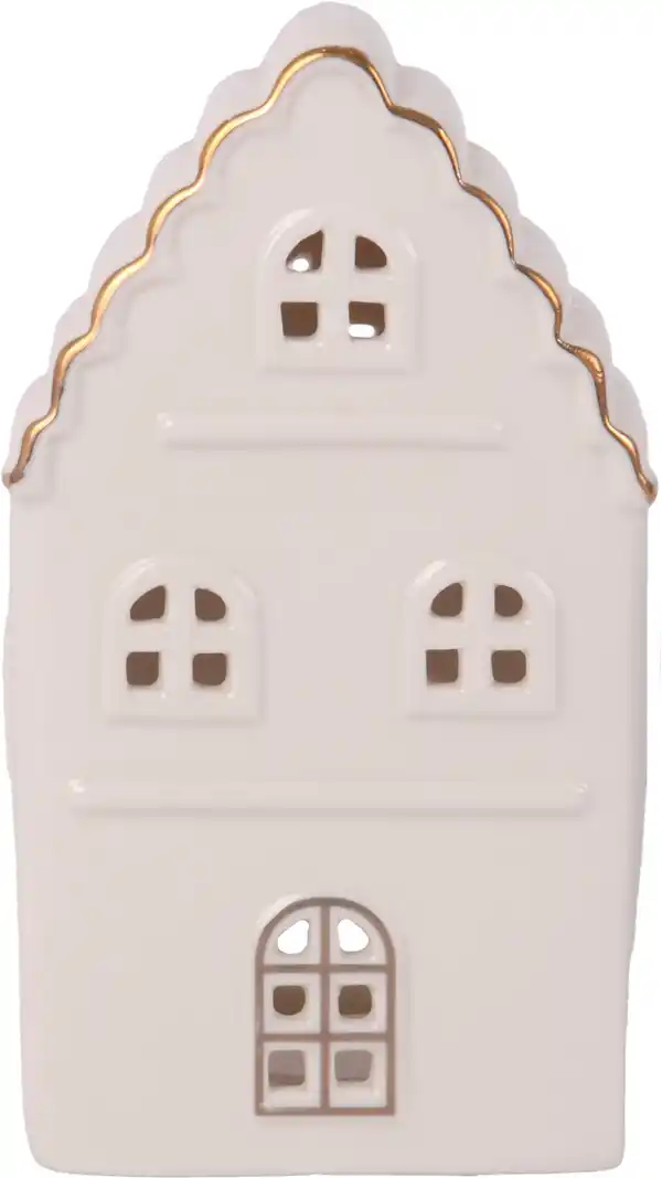 Bild 1 von Windlicht Haus Keramik 15 x 9 cm weiß gold