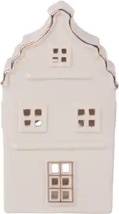 Windlicht Haus Keramik 15 x 9 cm weiß