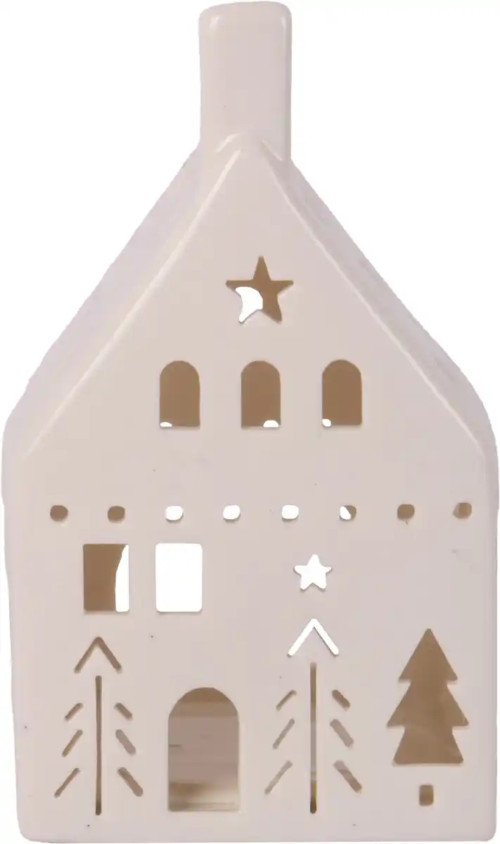 Bild 1 von Windlicht Haus Keramik 13 x 7 cm weiß