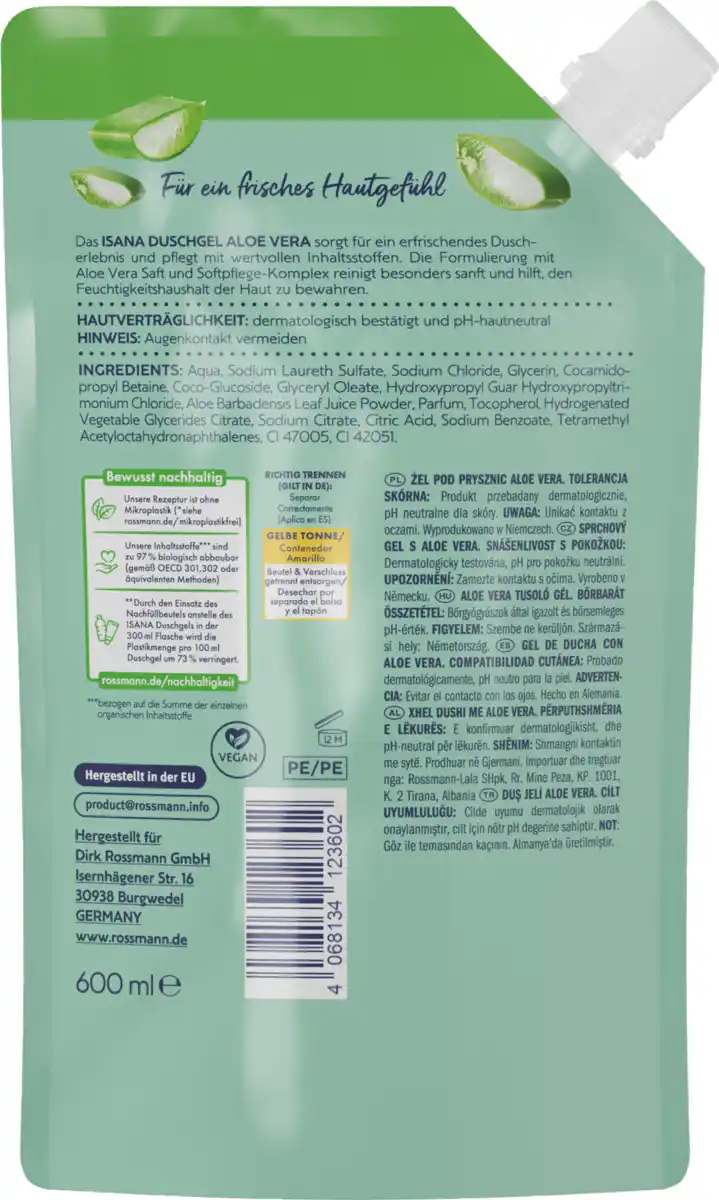 Bild 2 von ISANA Duschgel Aloe Vera Nachfüllbeutel, 850 ml