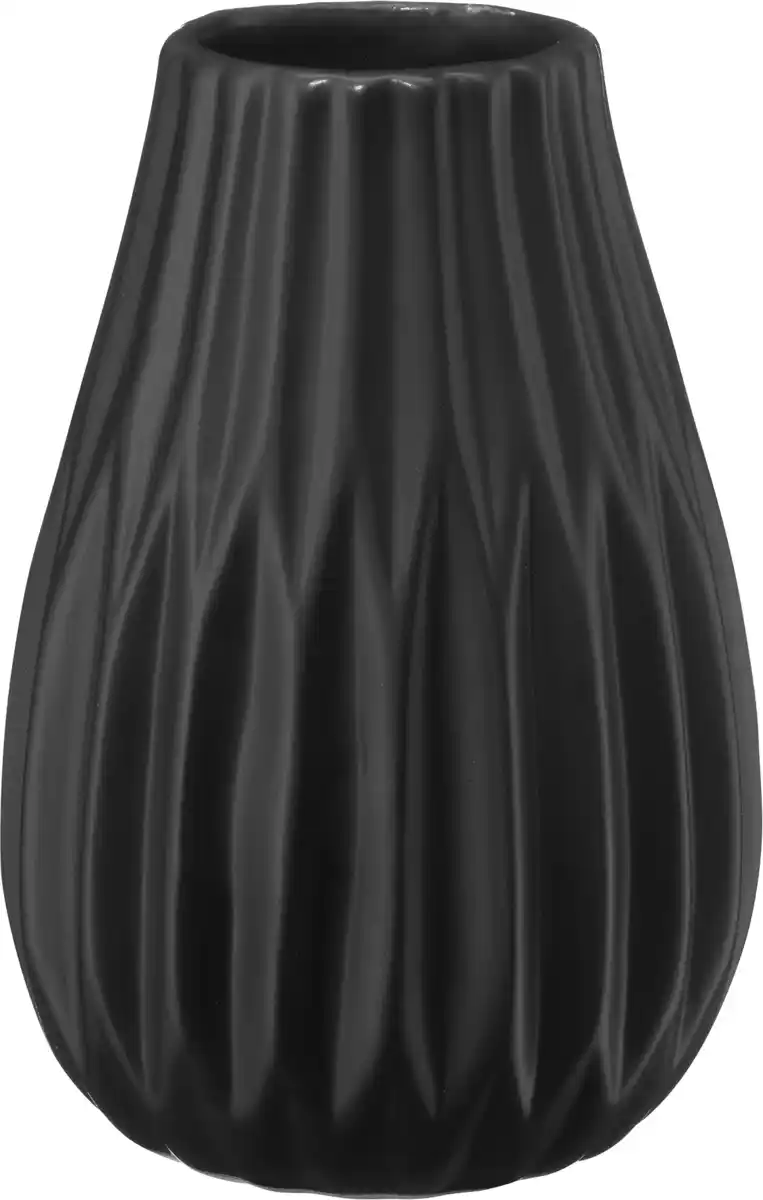 Bild 1 von BOLTZE Keramikvase mit Rillen, schwarz (H14cm), 1 St