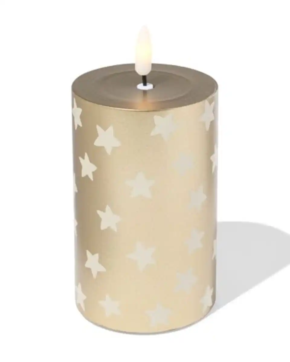 Bild 3 von LED, Stumpenkerze, 7,5 × 12 × 7,5 cm, Stern, gold