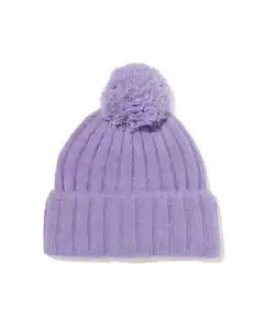 Kinder-Beanie mit Pompon lila
