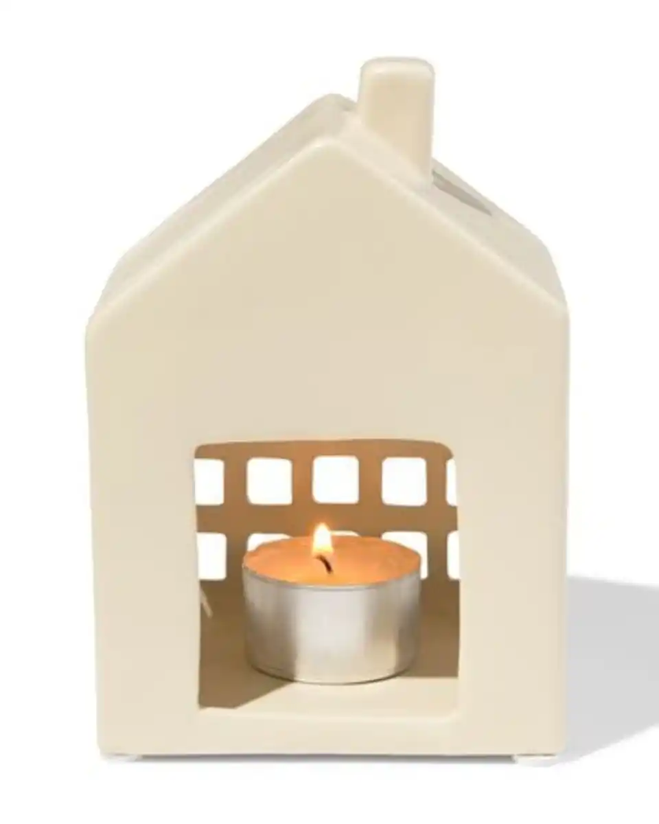 Bild 1 von Teelichthalter, 8,4 × 14,3 × 10 cm, Keramik, Haus, creme