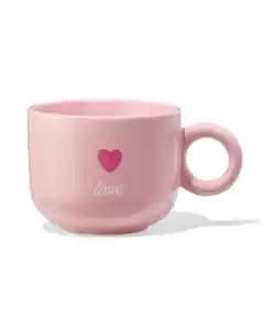 Tasse, 480 ml, Keramik, Herzen, „Love“, rosa