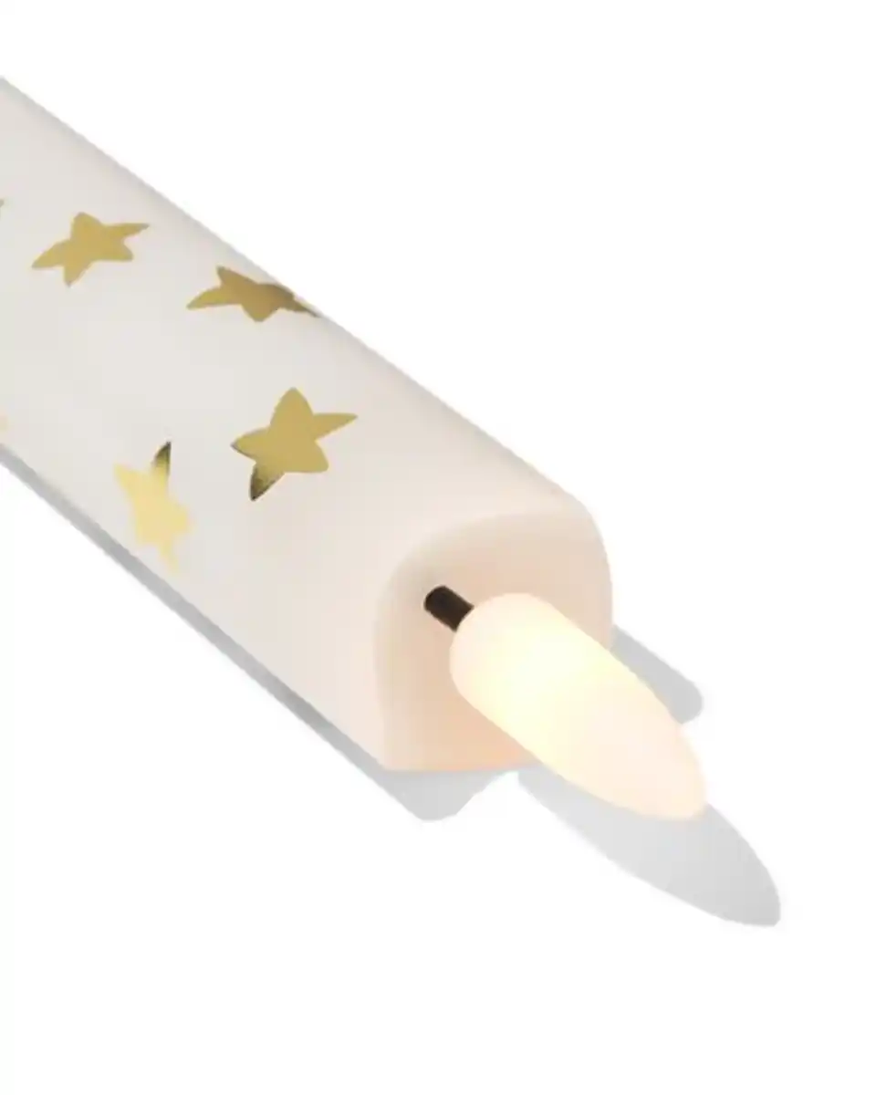 Bild 2 von LED, lange Haushaltskerze, ⌀ 2,2 × 25 cm, Stern, weiß