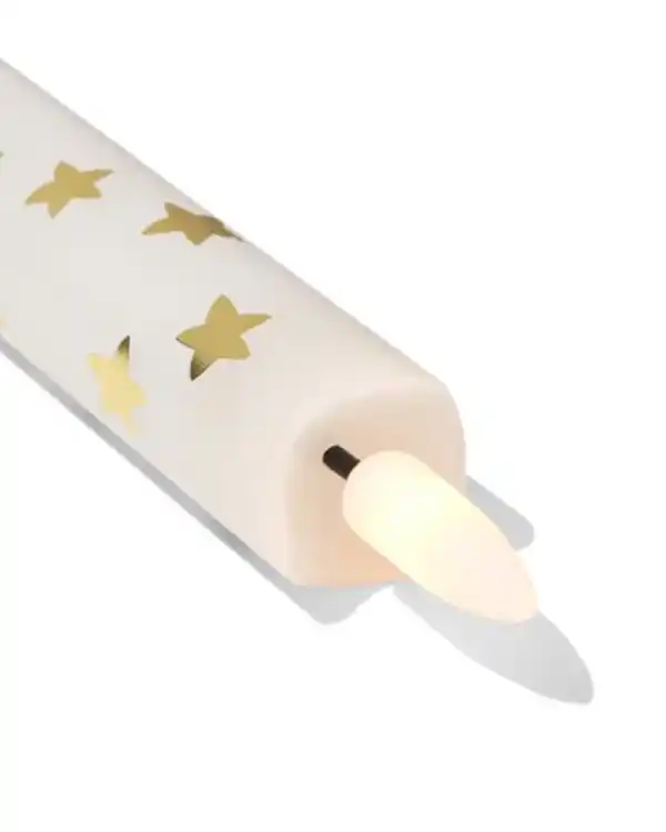 Bild 2 von LED, lange Haushaltskerze, ⌀ 2,2 × 25 cm, Stern, weiß