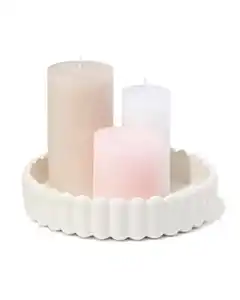 Kerzenuntersetzer, ⌀20 cm, Keramik, gerippt, weiß