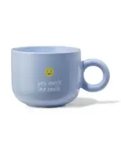 Becher, 480 ml, Smiley, „You make me smile“, hellblau