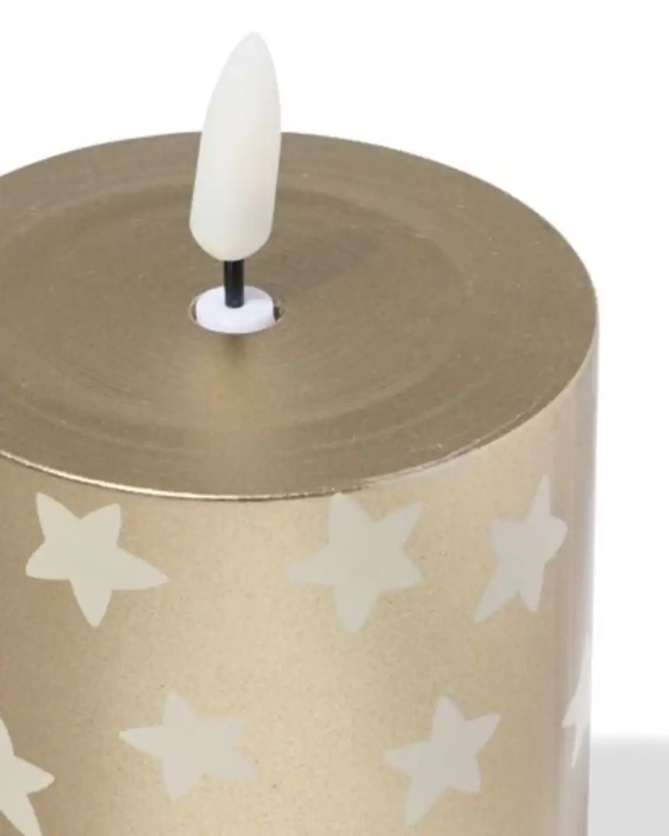 Bild 2 von LED, Stumpenkerze, 7,5 × 12 × 7,5 cm, Stern, gold