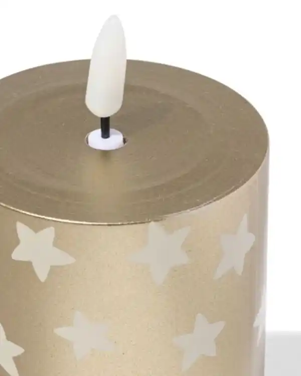 Bild 2 von LED, Stumpenkerze, 7,5 × 12 × 7,5 cm, Stern, gold