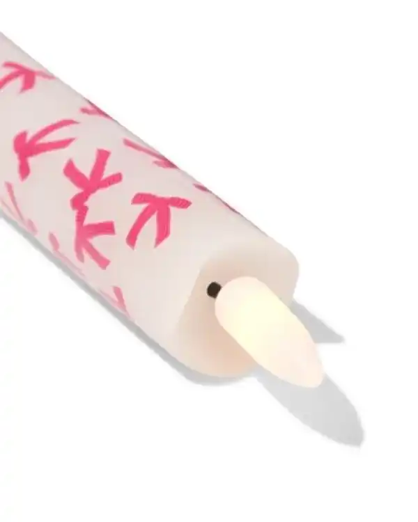 Bild 2 von LED, lange Haushaltskerze, ⌀ 2,2 × 25 cm, Schleife, weiß-rosa