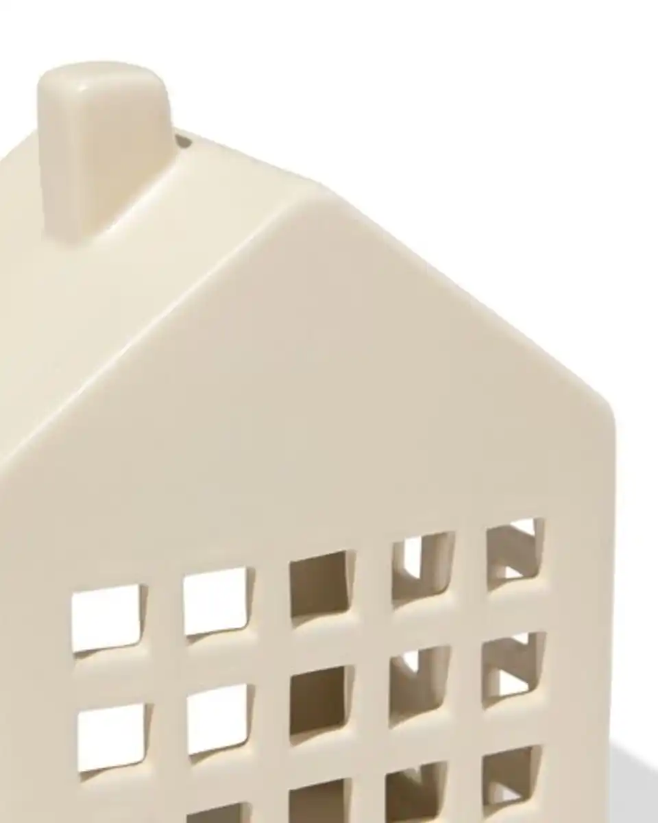 Bild 3 von Teelichthalter, 8,4 × 14,3 × 10 cm, Keramik, Haus, creme