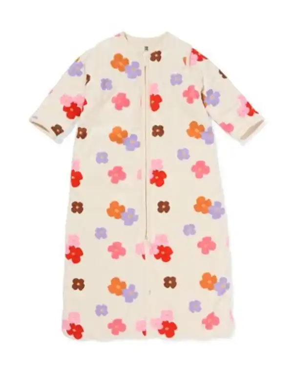 Bild 1 von Schlafsack mit abnehmbaren Ärmeln aus Samt, 3,0 TOG, Blumen eierschalenfarben