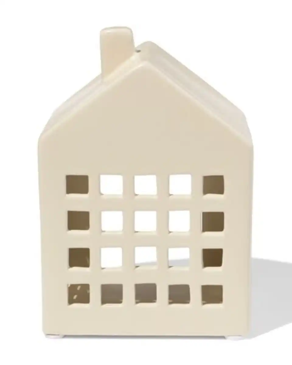 Bild 2 von Teelichthalter, 8,4 × 14,3 × 10 cm, Keramik, Haus, creme