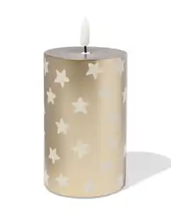 LED, Stumpenkerze, 7,5 × 12 × 7,5 cm, Stern, gold
