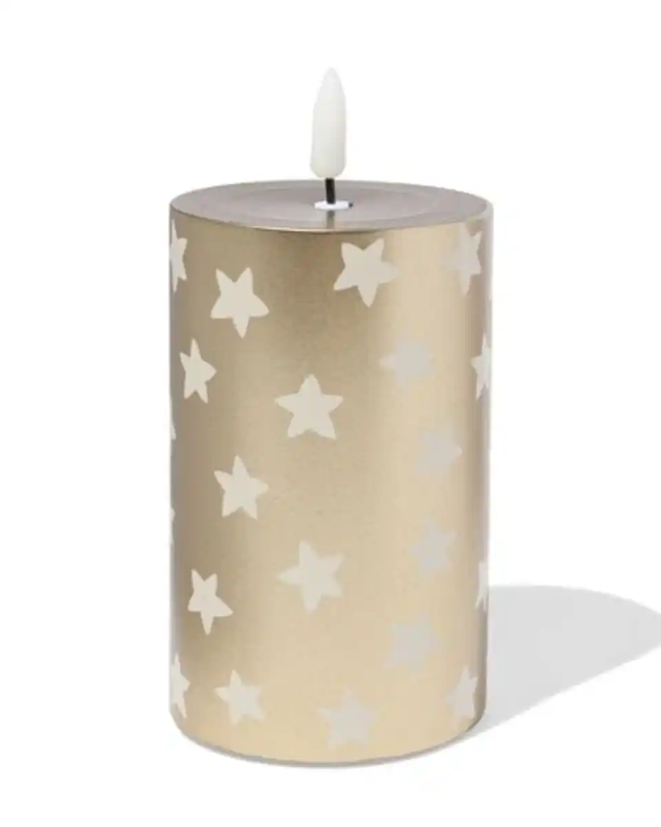 Bild 1 von LED, Stumpenkerze, 7,5 × 12 × 7,5 cm, Stern, gold