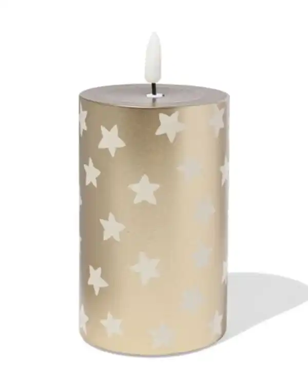 Bild 1 von LED, Stumpenkerze, 7,5 × 12 × 7,5 cm, Stern, gold