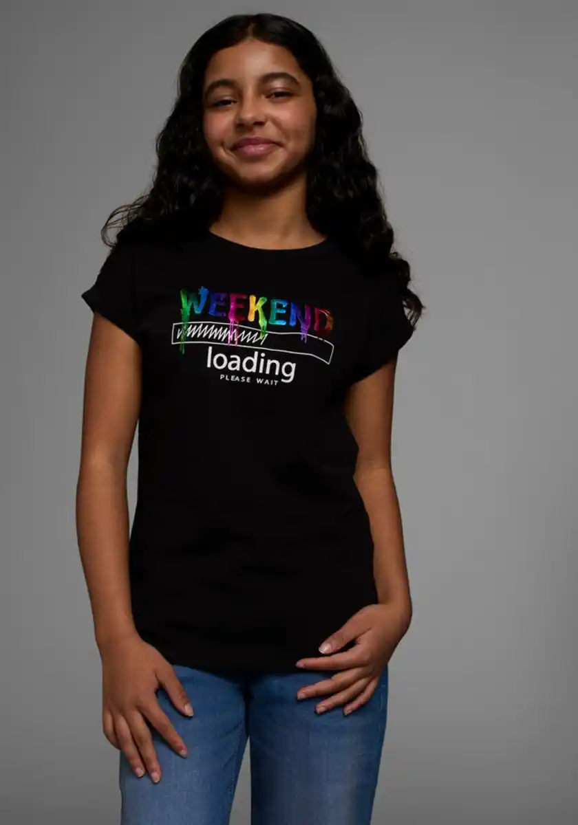 Bild 1 von KIDSWORLD T-Shirt WEEKEND loading...please wait Kurzarm, weite Passform, bedruckte Optik, Rundhalsausschnitt