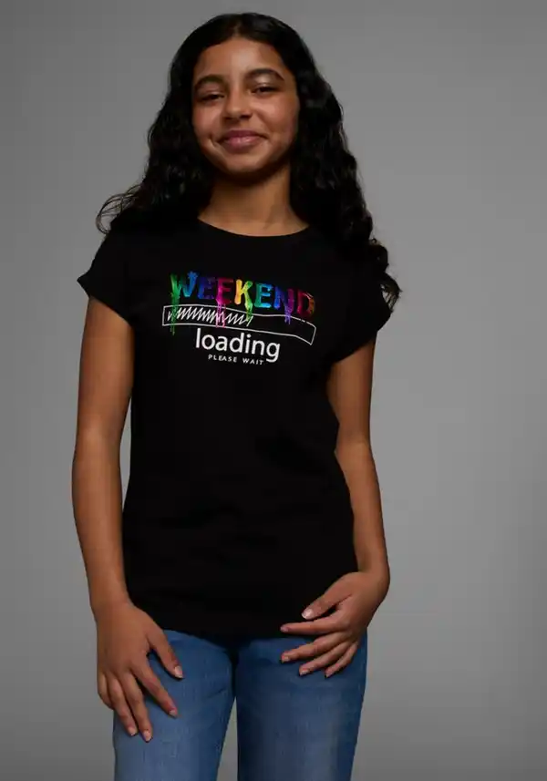 Bild 1 von KIDSWORLD T-Shirt WEEKEND loading...please wait Kurzarm, weite Passform, bedruckte Optik, Rundhalsausschnitt