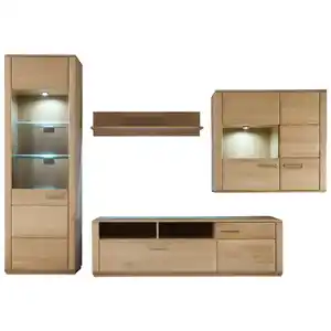 Livetastic Wohnwand, Eiche, Metall, Eiche, furniert,furniert, massiv,massiv, 6 Fächer, 1 Schubladen, 303x209x51 cm, Made in EU, Wohnzimmer, Wohnwände, Wohnwand-Sets