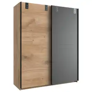 Mid.you Schwebetürenschrank Wimex Liverpool, Graphit, Eiche, Holzwerkstoff, 2 Fächer, 135x198x64 cm, BQ - Bündnis für Qualität, Made in Germany, DIN EN ISO 9001, Typenauswahl, Beimöbel erhältl