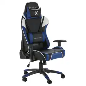 X Rocker Gamingstuhl, Blau, Schwarz, Metall, Kunststoff, Textil, Drehkreuz, 59.9x122x66 cm, Wippfunktion, Sitzfläche 360° drehbar, abwischbar, Nackenkissen abnehmbar, Lendenkissen ergonomische Rüc
