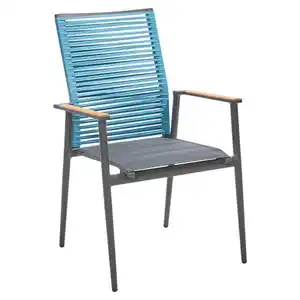 Musterring Stapelsessel Amsterdam, Anthrazit, Blau, Schwarz, Metall, Textil, Teakholz, massiv, Rundrohr, 61x94x66 cm, Gartenmöbel, Gartenstühle, Gartenstühle stapelbar