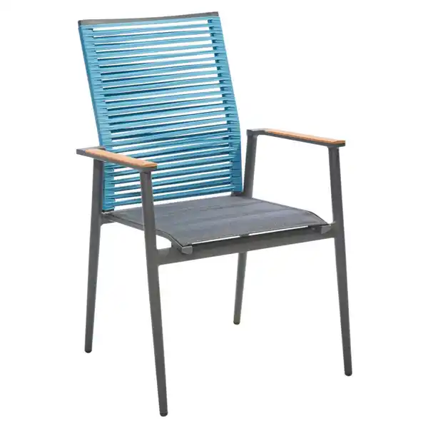 Bild 1 von Musterring Stapelsessel Amsterdam, Anthrazit, Blau, Schwarz, Metall, Textil, Teakholz, massiv, Rundrohr, 61x94x66 cm, Gartenmöbel, Gartenstühle, Gartenstühle stapelbar