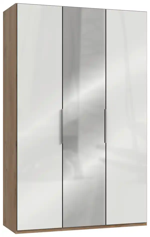 Bild 1 von Drehtürenschrank Level 36D mit Spiegel ca. 150 cm Eiche/Weiß, Eichefarben, Weiß Hochglanz