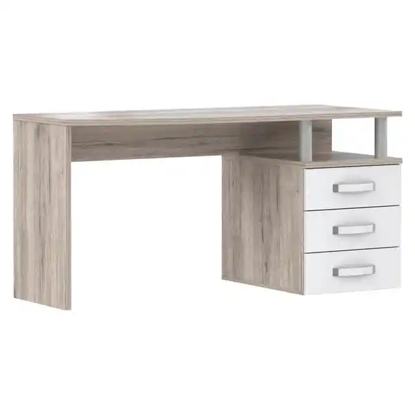 Bild 1 von Carryhome Schreibtisch, Eiche, Weiß Hochglanz, Metall, 3 Schubladen, rechteckig, Wange, 59.9x70.2x138 cm, Arbeitszimmer, Schreibtische, Bürotische