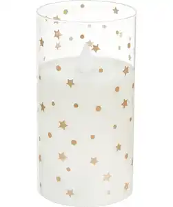 LED-Echtwachskerze Weihnachten, weiß gemustert