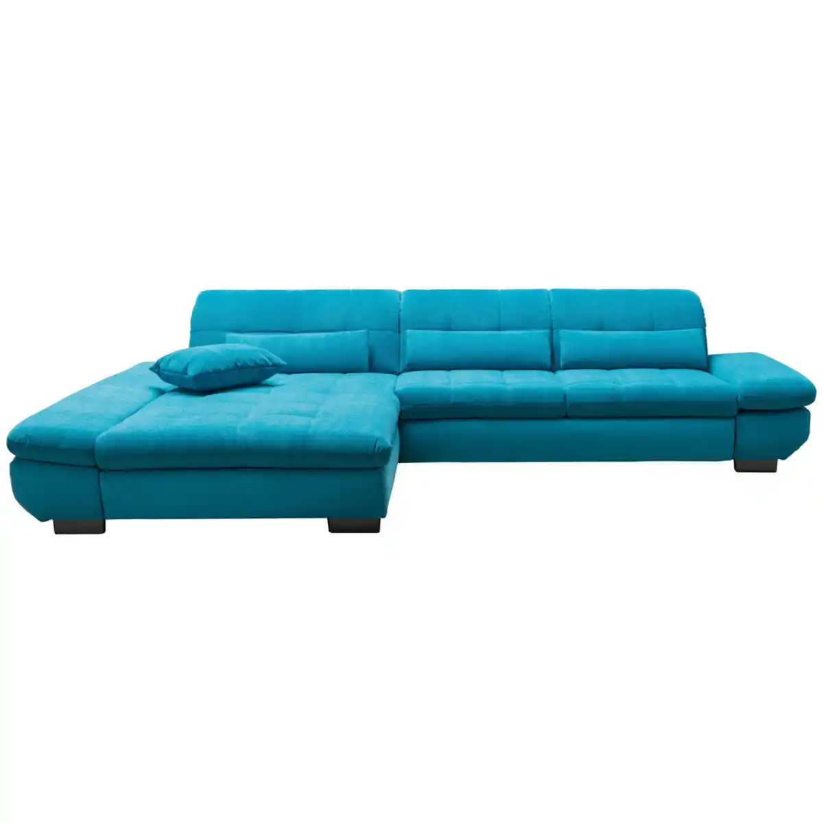 Bild 1 von Xora Ecksofa, Türkis, Textil, Uni, 3-Sitzer, Ottomane links, L-Form, 341x204 cm, Goldenes M, Typenauswahl, Bettkasten erhältlich, Fußauswahl, Stoffauswahl, Sitzqualitäten, seitenverkehrt Bettfunk