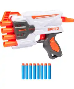 Spielzeugpistole mit Schaumstoffpfeilen, weiß