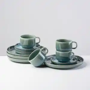 Gipfelstück Kaffeeservice Tiefer See, Blau, Grün, Keramik, 12-teilig, 220 ml,220 ml, lebensmittelecht, Essen & Trinken, Geschirr, Geschirr-Sets, Kaffeeservice