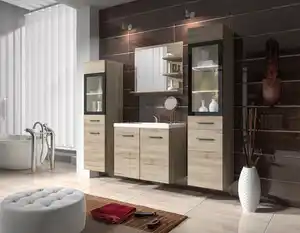 Badmöbel-Set 5-tlg. Madrit mit LED ca. 120 cm Eiche, Eiche San Remo