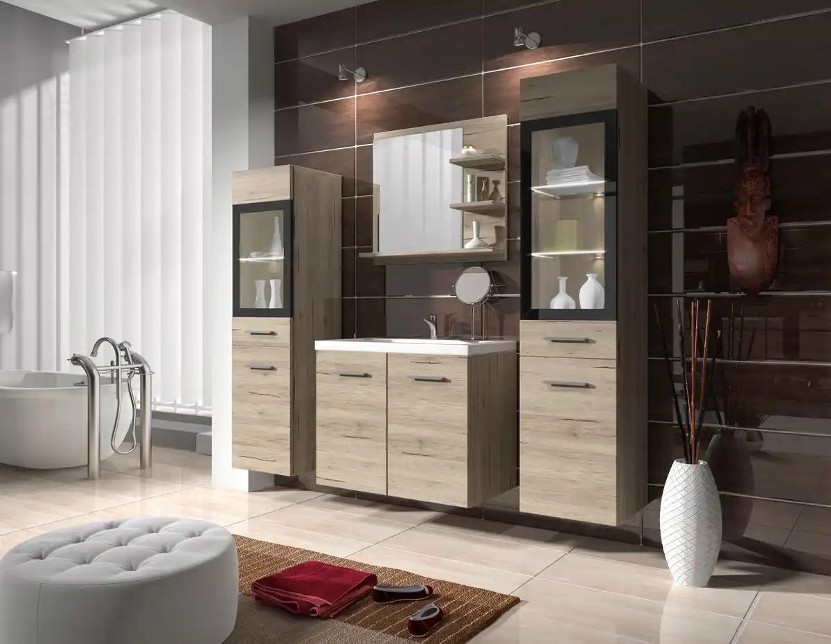Bild 1 von Badmöbel-Set 5-tlg. Madrit mit LED ca. 120 cm Eiche, Eiche San Remo