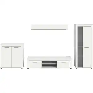 Mid.you Wohnwand, Weiß, Kunststoff, 4-teilig, 6 Fächer, 330x159x35 cm, FSC Mix, Wohnzimmer, Wohnwände, Wohnwand-Sets