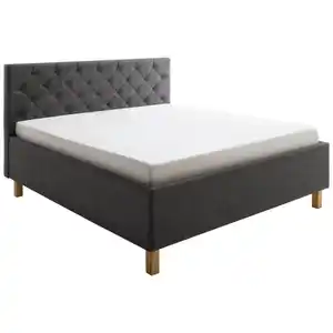 Xora Polsterbett San Remo, Anthrazit, Holzwerkstoff, Eiche, massiv, H2 + H3, Höhe ca. 20 cm, 160x200 cm, Reach, gepolstertes Kopfteil, Stoffauswahl, in verschiedenen Größen erhältlich,individuell