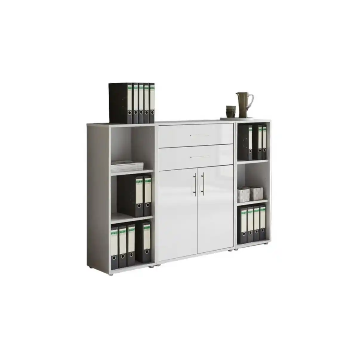 Bild 1 von Mid.you Aktenschrank, Grau, Weiß Hochglanz, Holzwerkstoff, 5 Fächer, 2 Schubladen, 172.6x113.6x33 cm, Made in Germany, erweiterbar, in verschiedenen Größen erhältlich, Arbeitszimmer, Aktenschrä