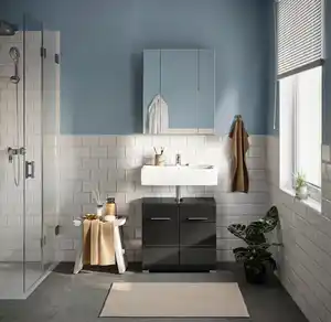 Badezimmer Linus 2-tlg. ca. 60 cm Schwarz, Schwarz Hochglanz