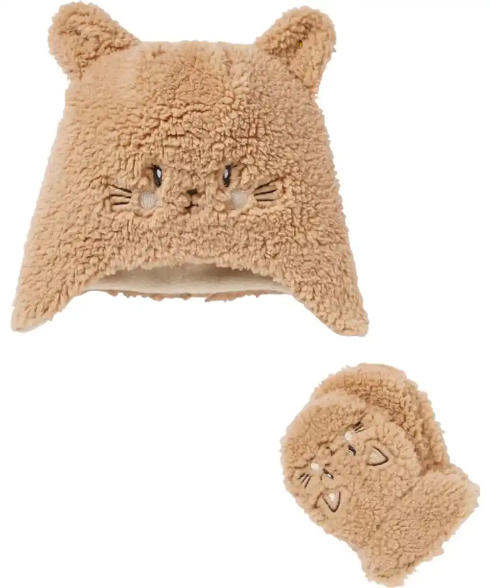Bild 1 von Mütze + Handschuhe aus Teddyfleece, hellbraun