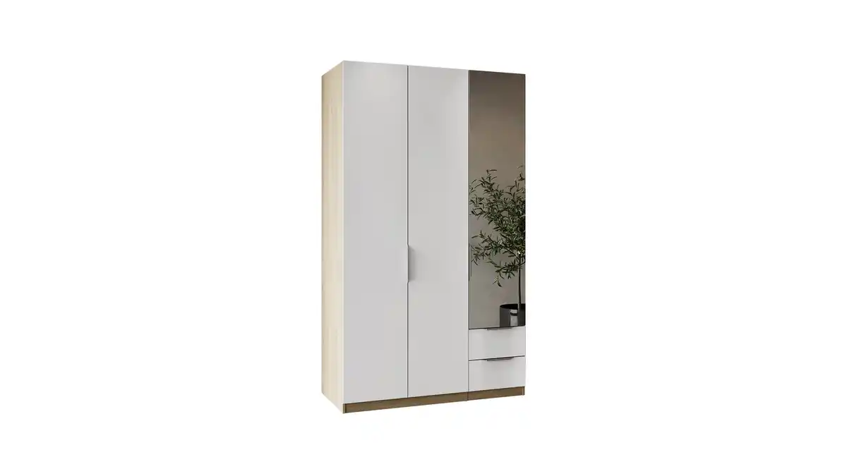 Bild 1 von Kleiderschrank mit Spiegel 120 cm weiß - Eiche - 3-türig - GHOST