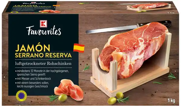 Bild 1 von K-FAVOURITES Jamón Serrano Reserva am Stück, mit Bock, 1-kg-Stück