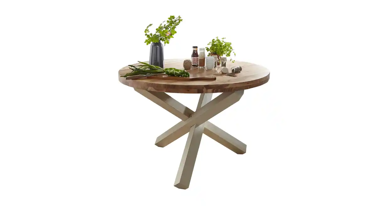 Bild 1 von Esstisch 120 cm rund Akazie massiv lackiert - BALDUR