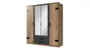 Kleiderschrank Plankeneiche - graphit 180 cm 4-türig - CORK