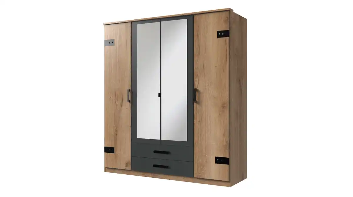 Bild 1 von Kleiderschrank Plankeneiche - graphit 180 cm 4-türig - CORK