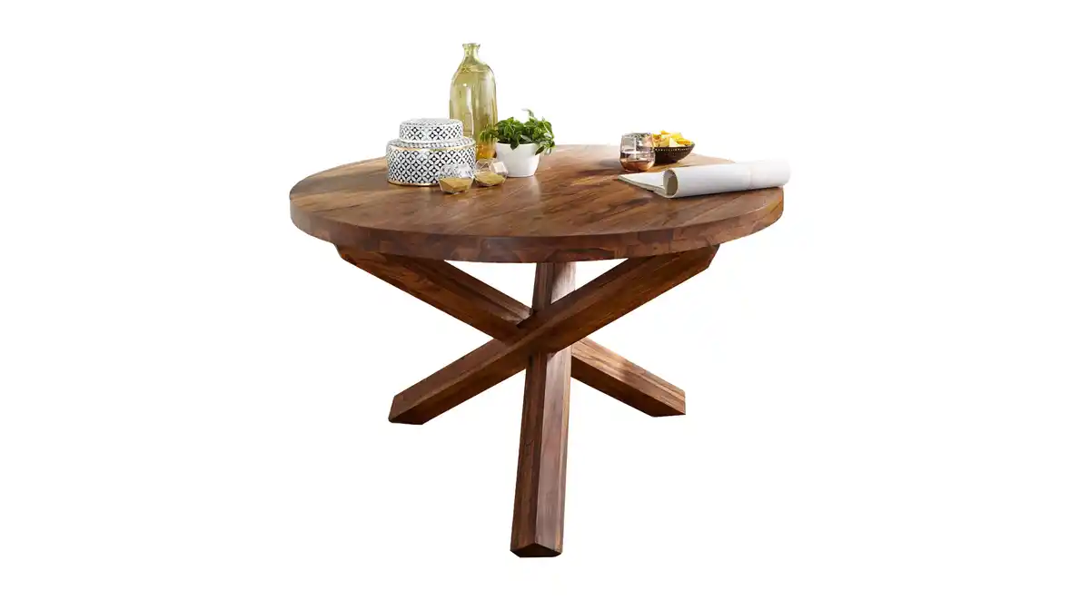 Bild 1 von Esstisch 120 cm rund Sheesham massiv gebeizt - BARK