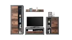 Wohnwand Old Wood - grau 305 cm Anbauwand - FULDA