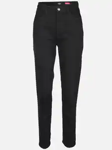 Damen Jeanshose im Tapered Fit mit Strasssteinchen Schwarz